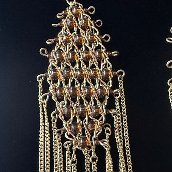 Brown bead gold chain earrings ✨ - Picture 3 of 3